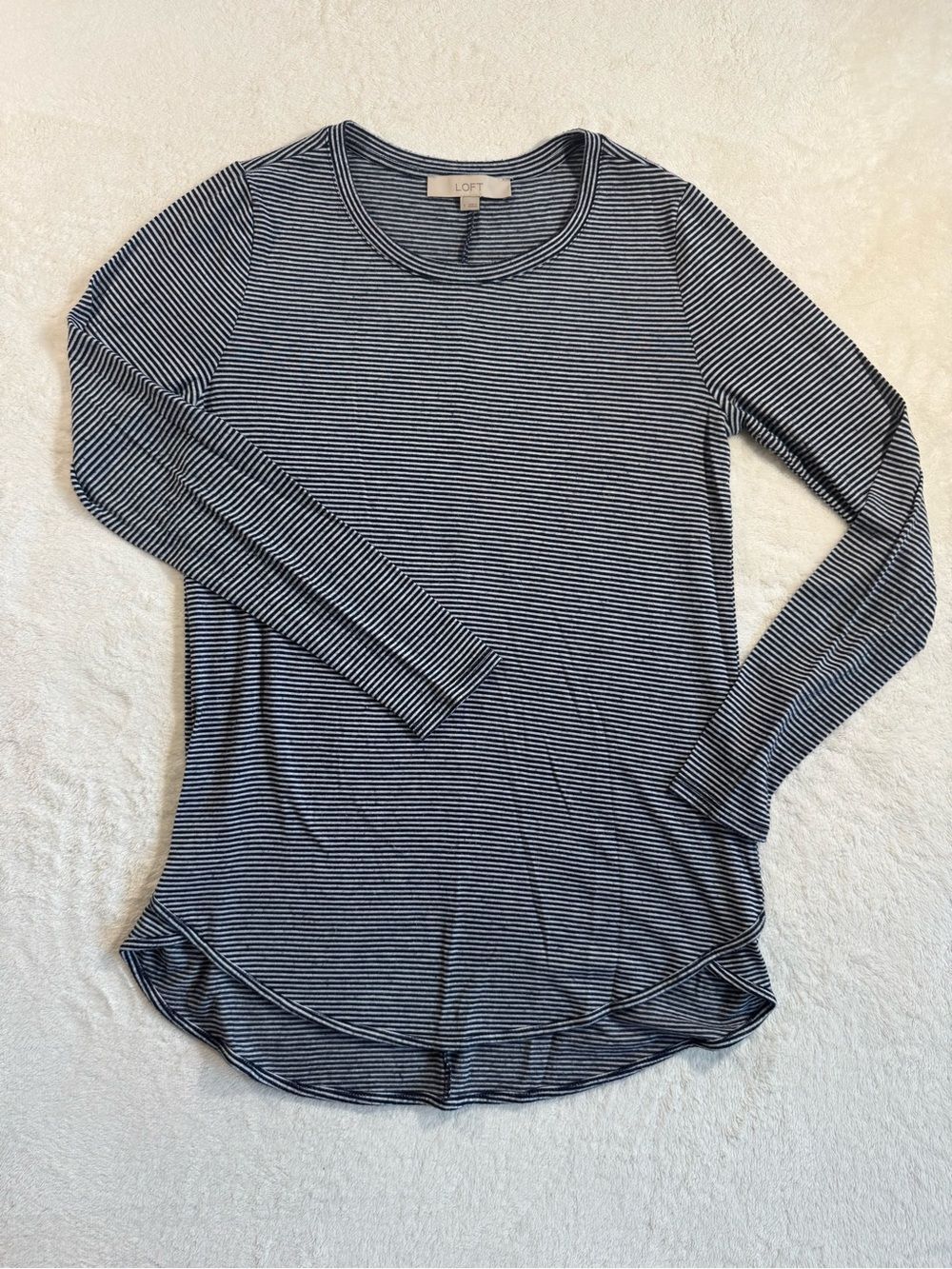 LOFT Black White Striped Long Sleeve Tee Small